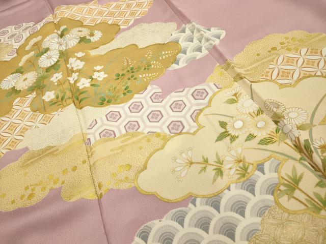 平和屋着物■豪華色留袖　駒刺繍　雲取り吉祥花文　金彩　正絹　逸品　AABI3911sx