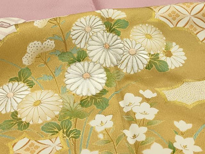 平和屋着物■豪華色留袖　駒刺繍　雲取り吉祥花文　金彩　正絹　逸品　AABI3911sx
