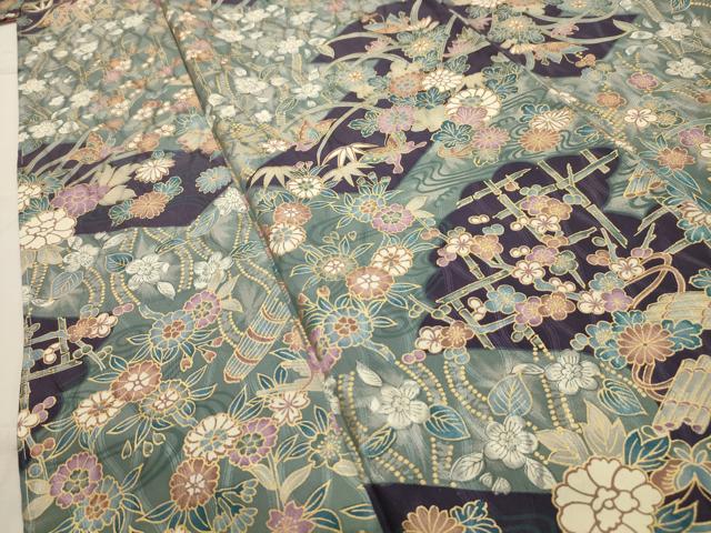 平和屋着物■上質な小紋　花蝶文　正絹　逸品　AABI3916sx