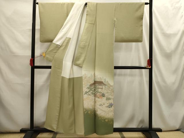 平和屋着物■豪華色留袖　寿光織　人物風景文　暈し染め　金糸　正絹　逸品　AABI3918sx