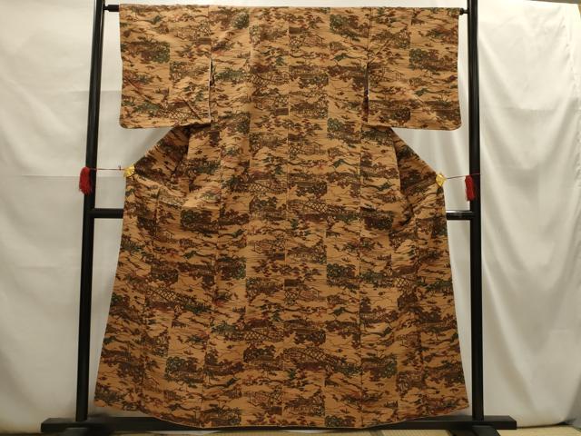 平和屋着物■上質な小紋 紬地 風景文 正絹 逸品 AABI3929sx