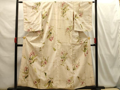 平和屋着物■上質な小紋 草花文 金糸 正絹 逸品 AABI3934sx