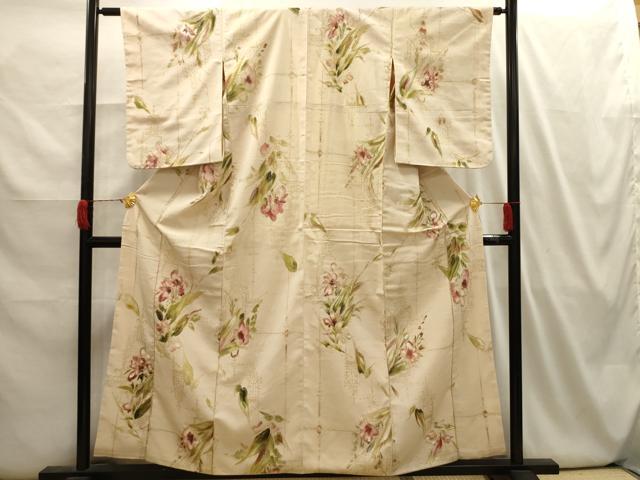 平和屋着物■上質な小紋 草花文 金糸 正絹 逸品 AABI3934sx
