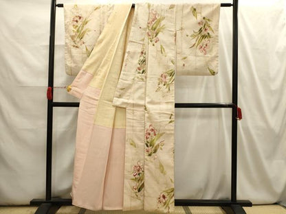 平和屋着物■上質な小紋 草花文 金糸 正絹 逸品 AABI3934sx