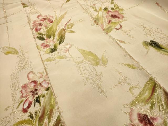 平和屋着物■上質な小紋 草花文 金糸 正絹 逸品 AABI3934sx
