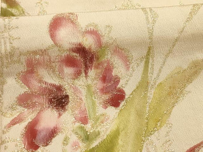 平和屋着物■上質な小紋 草花文 金糸 正絹 逸品 AABI3934sx