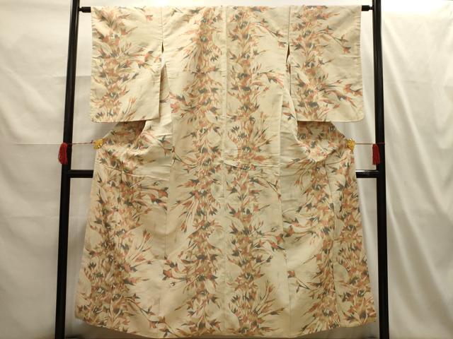 平和屋着物■上質な小紋 草花文 金糸 正絹 逸品 AABI3935sx