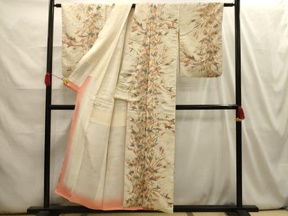 平和屋着物■上質な小紋 草花文 金糸 正絹 逸品 AABI3935sx