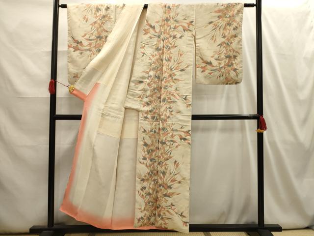 平和屋着物■上質な小紋 草花文 金糸 正絹 逸品 AABI3935sx