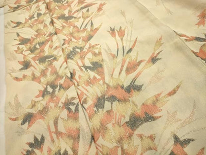 平和屋着物■上質な小紋 草花文 金糸 正絹 逸品 AABI3935sx