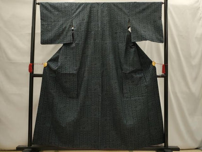 平和屋着物■上質な紬 幾何学文様 正絹 逸品 AABI3938sx