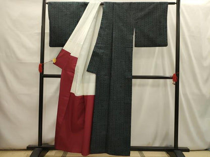 平和屋着物■上質な紬 幾何学文様 正絹 逸品 AABI3938sx