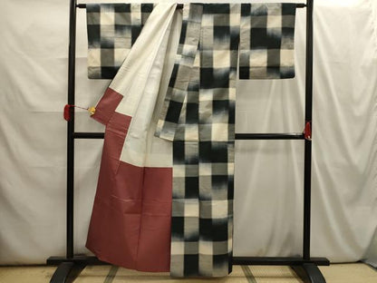 平和屋着物■上質な紬 変わり格子 正絹 逸品 AABI3941sx