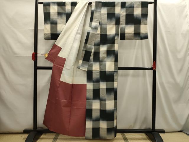 平和屋着物■上質な紬 変わり格子 正絹 逸品 AABI3941sx