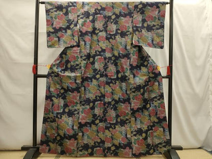 平和屋着物■上質な紬 草花文 正絹 逸品 AABI3944sx