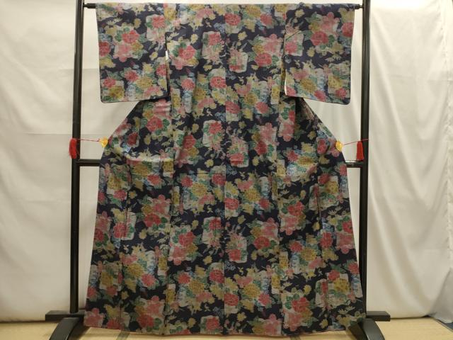 平和屋着物■上質な紬 草花文 正絹 逸品 AABI3944sx