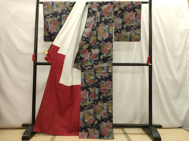 平和屋着物■上質な紬 草花文 正絹 逸品 AABI3944sx