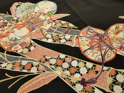 平和屋着物■豪華黒留袖 駒刺繍 孔雀花鼓文 金彩 正絹 逸品 AABI3951sx