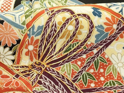 平和屋着物■豪華黒留袖 駒刺繍 孔雀花鼓文 金彩 正絹 逸品 AABI3951sx