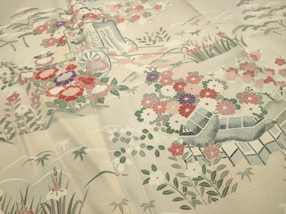 平和屋着物■訪問着　作家物　松竹梅御所車花風景文　正絹　逸品　AABI3952sx