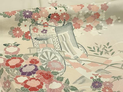平和屋着物■訪問着　作家物　松竹梅御所車花風景文　正絹　逸品　AABI3952sx