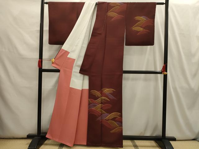 平和屋着物■訪問着　刺繍　立波文　暈し染め　正絹　逸品　AABI3959sx