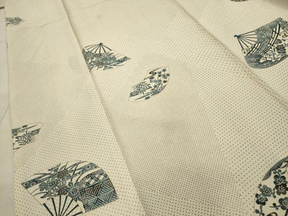 平和屋着物■上質な小紋　扇面花風景文　金彩　正絹　逸品　AABI3960sx
