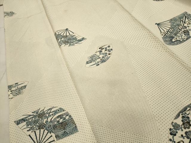 平和屋着物■上質な小紋　扇面花風景文　金彩　正絹　逸品　AABI3960sx