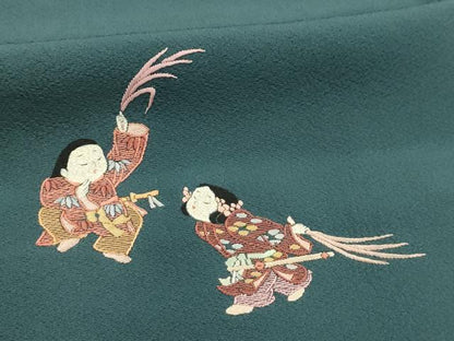 平和屋着物■訪問着　刺繍　人物風景文　正絹　逸品　AABI3962sx