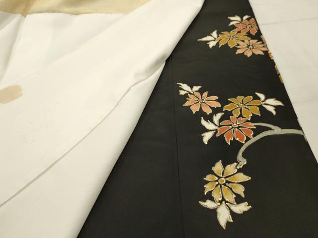 平和屋着物■豪華黒留袖　駒刺繍　手描き　孔雀花文　金彩　正絹　逸品　AABI3967sx