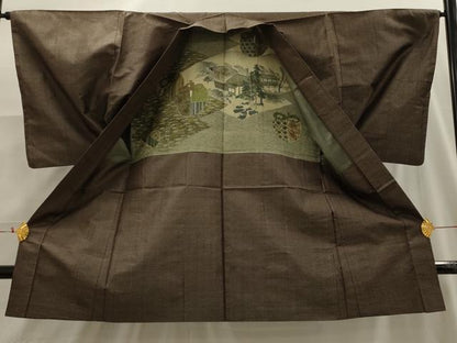 平和屋着物■男性　紬　アンサンブル　80亀甲　総詰め　正絹　逸品　AABI3971sx