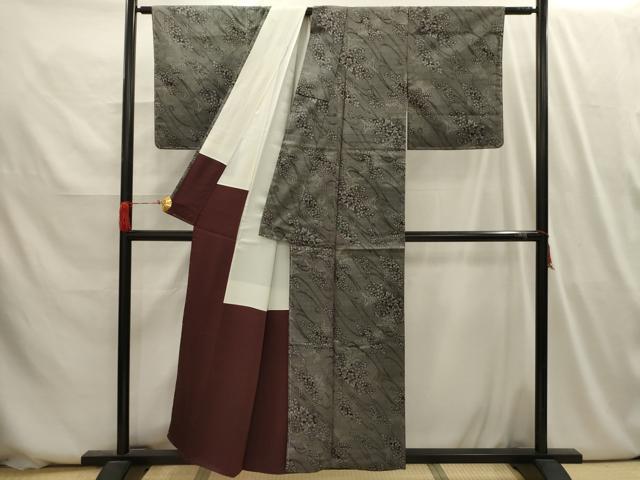 平和屋着物■上質な紬　流水花文　正絹　逸品　AABI3972sx