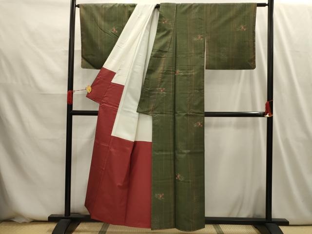 平和屋着物■上質な紬　枝花文　正絹　逸品　AABI3973sx