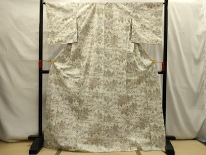 平和屋着物■上質な紬　風景文　ロング丈　正絹　逸品　AABI3974sx