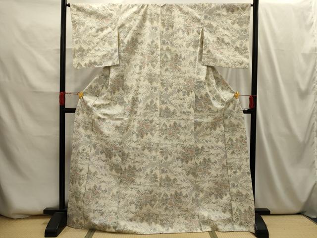平和屋着物■上質な紬　風景文　ロング丈　正絹　逸品　AABI3974sx
