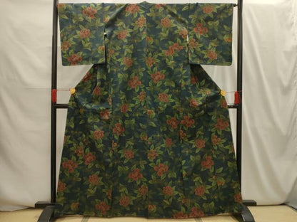 平和屋着物■上質な紬　枝花文　正絹　逸品　AABI3981sx