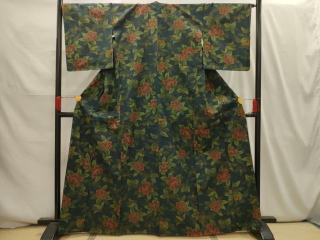平和屋着物■上質な紬　枝花文　正絹　逸品　AABI3981sx