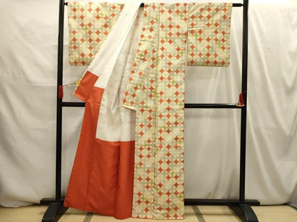 平和屋着物■上質な紬　菱文　正絹　逸品　AABI3983sx