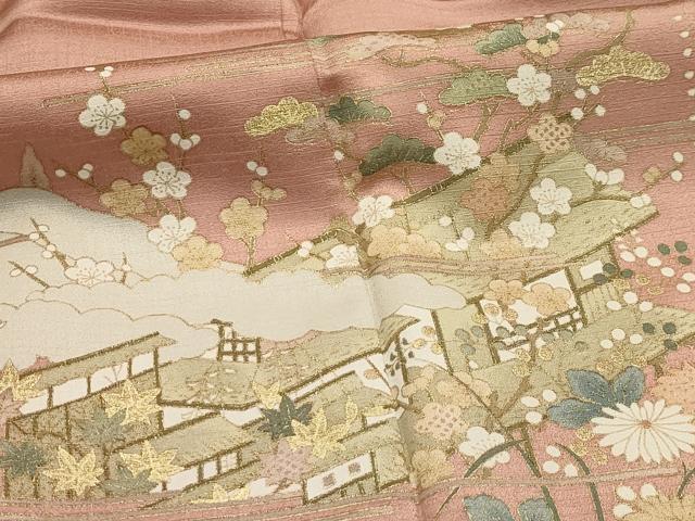 平和屋着物■訪問着　松竹梅風景文　金彩　正絹　逸品　AABI3984sx