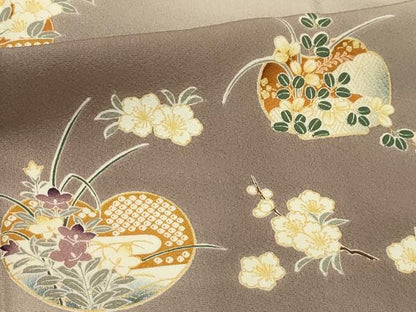 平和屋着物■訪問着　草花文　暈し染め　金彩　正絹　逸品　AABI3985sx