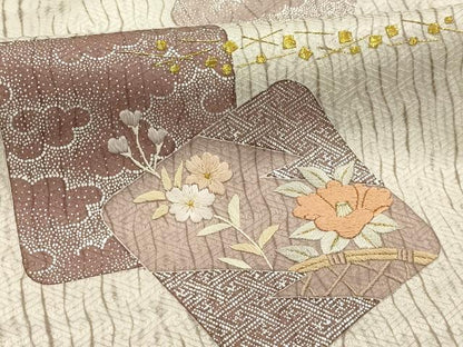 平和屋着物■訪問着 刺繍 色紙重ね花文 銀彩 正絹 逸品 AABI3989sx