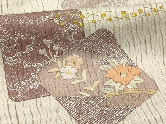 平和屋着物■訪問着 刺繍 色紙重ね花文 銀彩 正絹 逸品 AABI3989sx