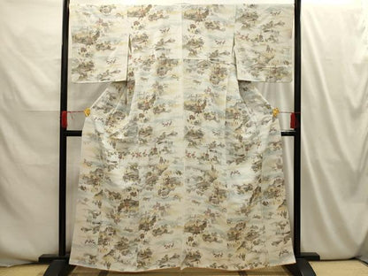 平和屋着物■上質な小紋　手描き　風景文　暈し染め　金彩　正絹　逸品　AABI3990sx