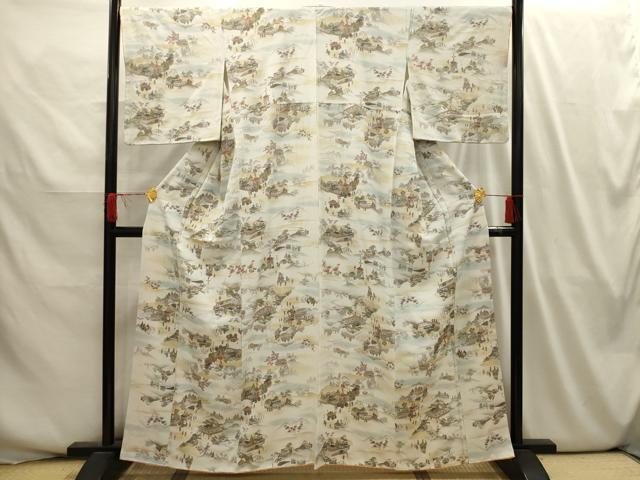 平和屋着物■上質な小紋　手描き　風景文　暈し染め　金彩　正絹　逸品　AABI3990sx