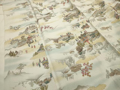 平和屋着物■上質な小紋　手描き　風景文　暈し染め　金彩　正絹　逸品　AABI3990sx