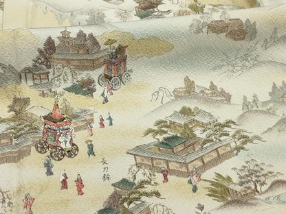 平和屋着物■上質な小紋　手描き　風景文　暈し染め　金彩　正絹　逸品　AABI3990sx