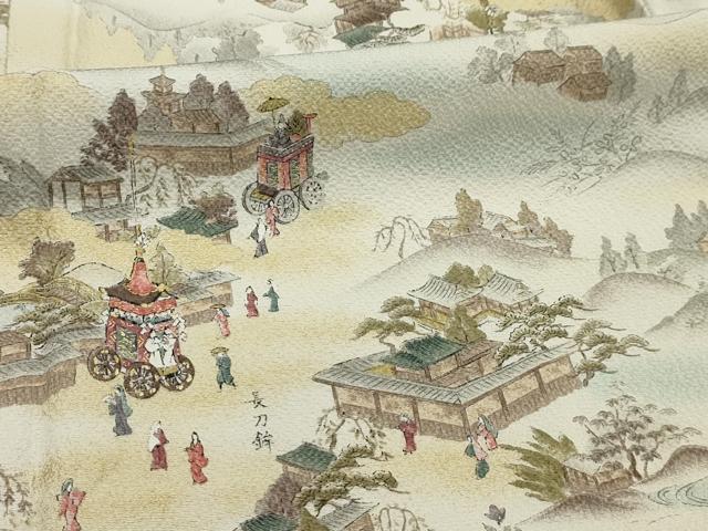 平和屋着物■上質な小紋　手描き　風景文　暈し染め　金彩　正絹　逸品　AABI3990sx