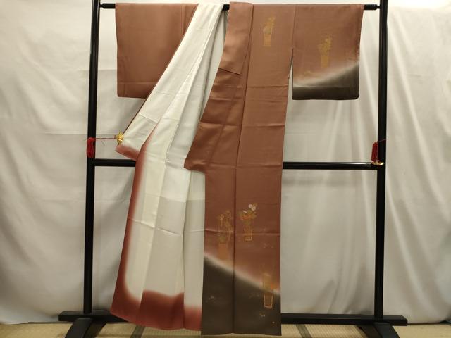平和屋着物■訪問着　刺繍　飾花文　暈し染め　金糸　金彩　正絹　逸品　AABI4012sx