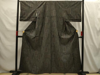 平和屋着物■上質な紬　色紙重ね花文　正絹　逸品　AABI4014sx