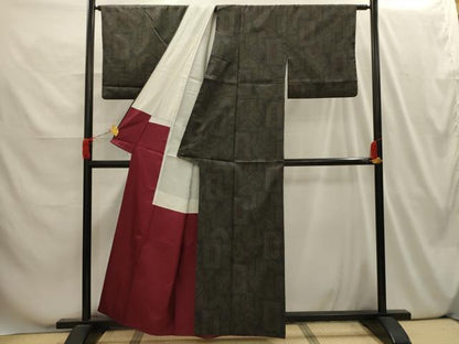 平和屋着物■上質な紬　色紙重ね花文　正絹　逸品　AABI4014sx